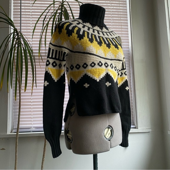 RALPH LAUREN Vintage Tribal Print Hand Knitted Sweater Black Yellow Size S - Picture 10 of 10